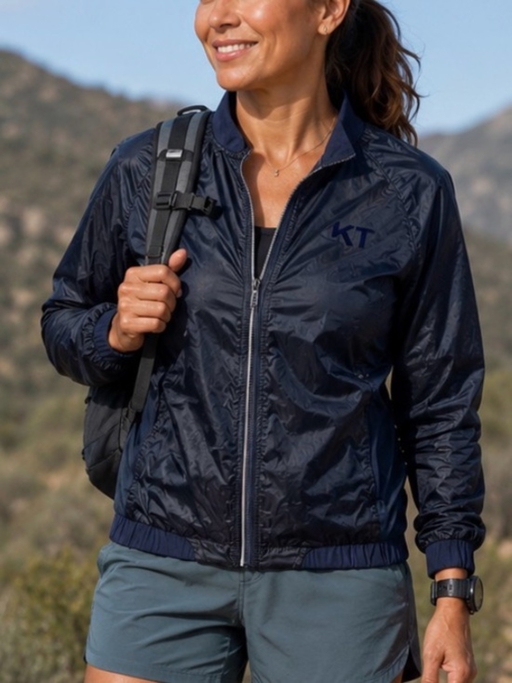 Kari Traa Navy Lightweight Breathable Windbreaker Bomber Jacket EUC -